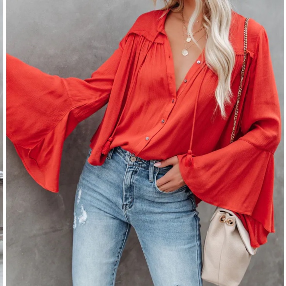 Vici Mayson Button Down Bell Sleeve top.